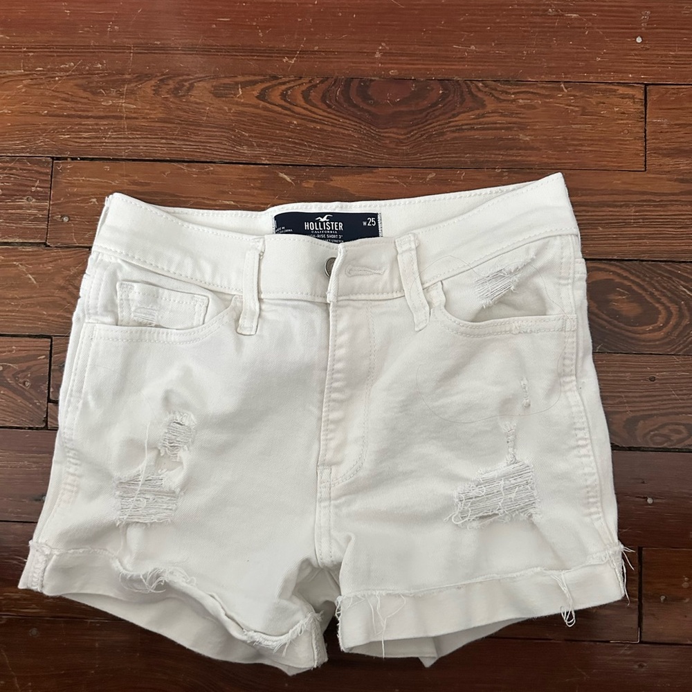 Hollister White Jean Shorts Distressed High-Waisted